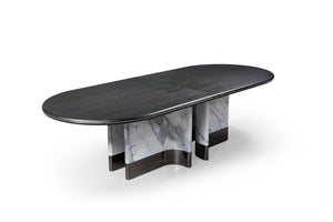 Modrest Renfew - Modern Black Oak + Faux Marble Oval Dining Table