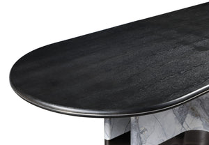 Modrest Renfew - Modern Black Oak + Faux Marble Oval Dining Table