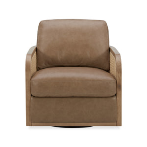 Divani Casa Danson - Modern Tan Leather + Wicker Swivel Accent Chair