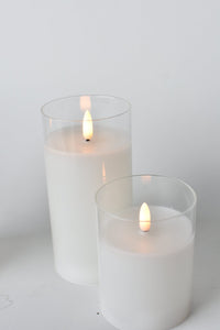 LED Flickering Candles in Glass Vase (Set of 3)
