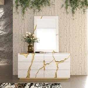 Eastern King - Modrest Aspen - Modern Beige + White + Gold Bedroom Set
