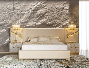 Queen - Modrest Aspen - Modern Beige + White + Gold Bedroom Set