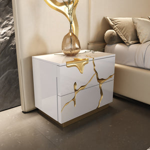Eastern King - Modrest Aspen - Modern Beige + White + Gold Bedroom Set