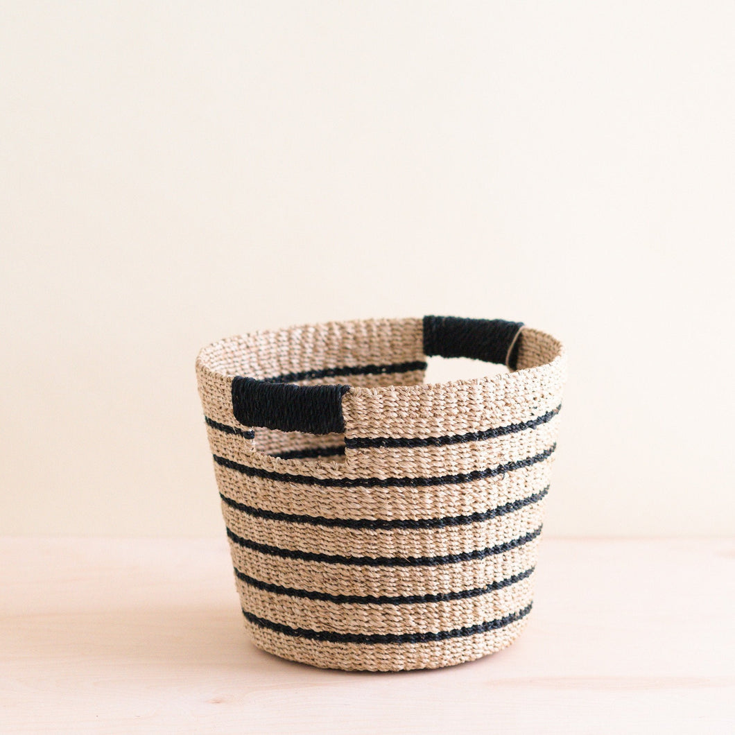 Black and Natural Striped Tapered Basket