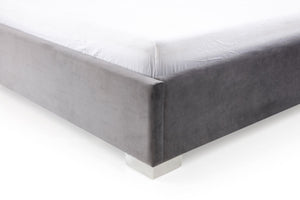 Eastern King Modrest Audrey Modern Grey Velvet & Stainless Steel Bed