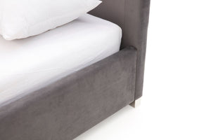 Queen Modrest Audrey Modern Grey Velvet & Stainless Steel Bed