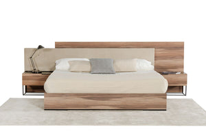 Queen Nova Domus Matteo Italian Modern Walnut & Fabric Bed + 2 Nightstands + Dresser Set