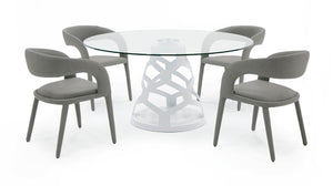 Modrest Lilly - Modern 12mm Round Glass + White Dining Table