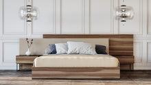 Load image into Gallery viewer, Queen Nova Domus Matteo Italian Modern Walnut &amp; Fabric Bed + 2 Nightstands + Dresser Set

