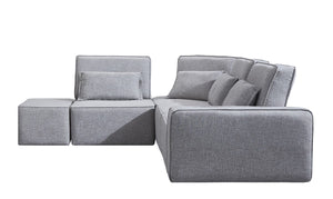 Divani Casa Chapel - Modern Light Grey Fabric Sectional Sofa + Ottoman