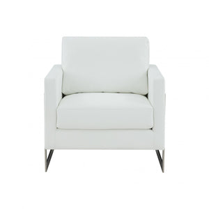 Modrest Prince - Contemporary White Leather + Silver Metal Accent Chair