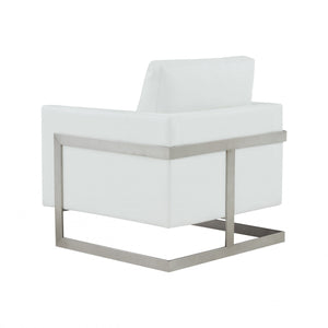 Modrest Prince - Contemporary White Leather + Silver Metal Accent Chair