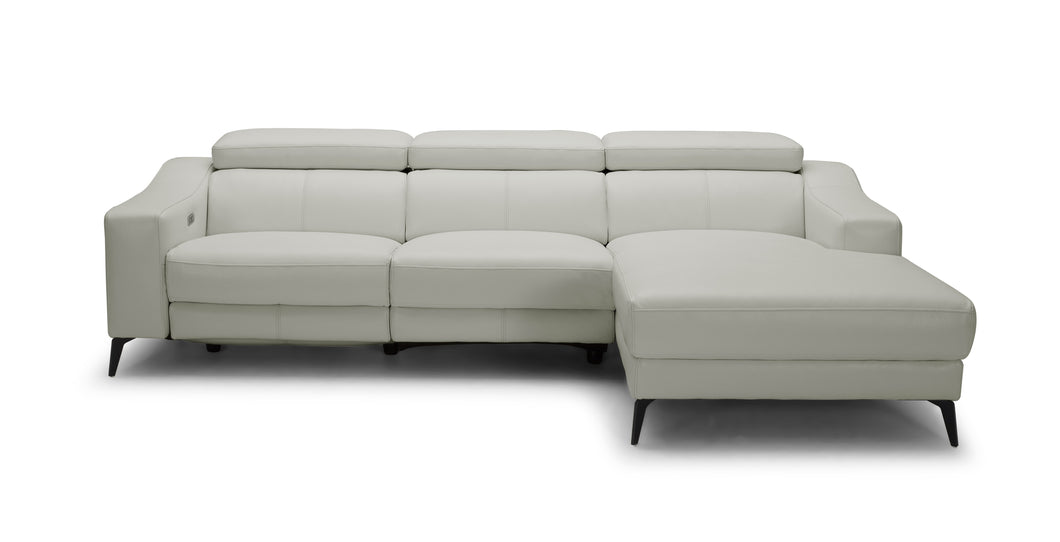 Modrest Rampart - Modern L-Shape RAF White Leather Sectional Sofa with 1 Recliner