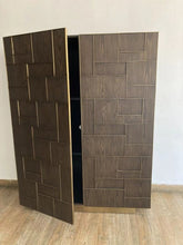 Load image into Gallery viewer, Modrest Auer- Brown Oak &amp; Gold Wine Rack Cabinet
