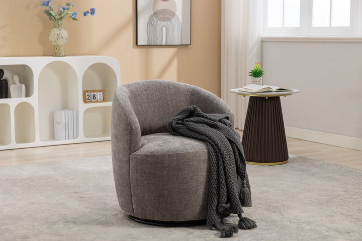 Walker Edison - Chenille Fabric Swivel Accent Armchair Barrel Chair With Black Powder Coating Metal Ring, Gray