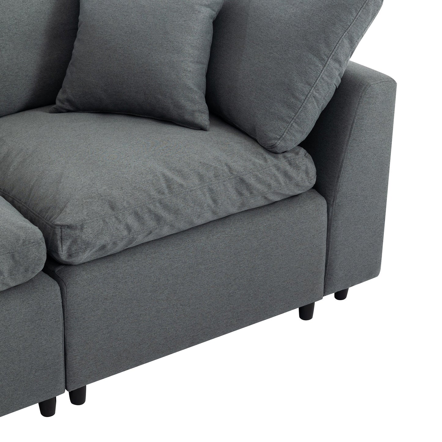 Walker Edison | Grey Cloud Pillow Top Sectional Sofa with Ottoman