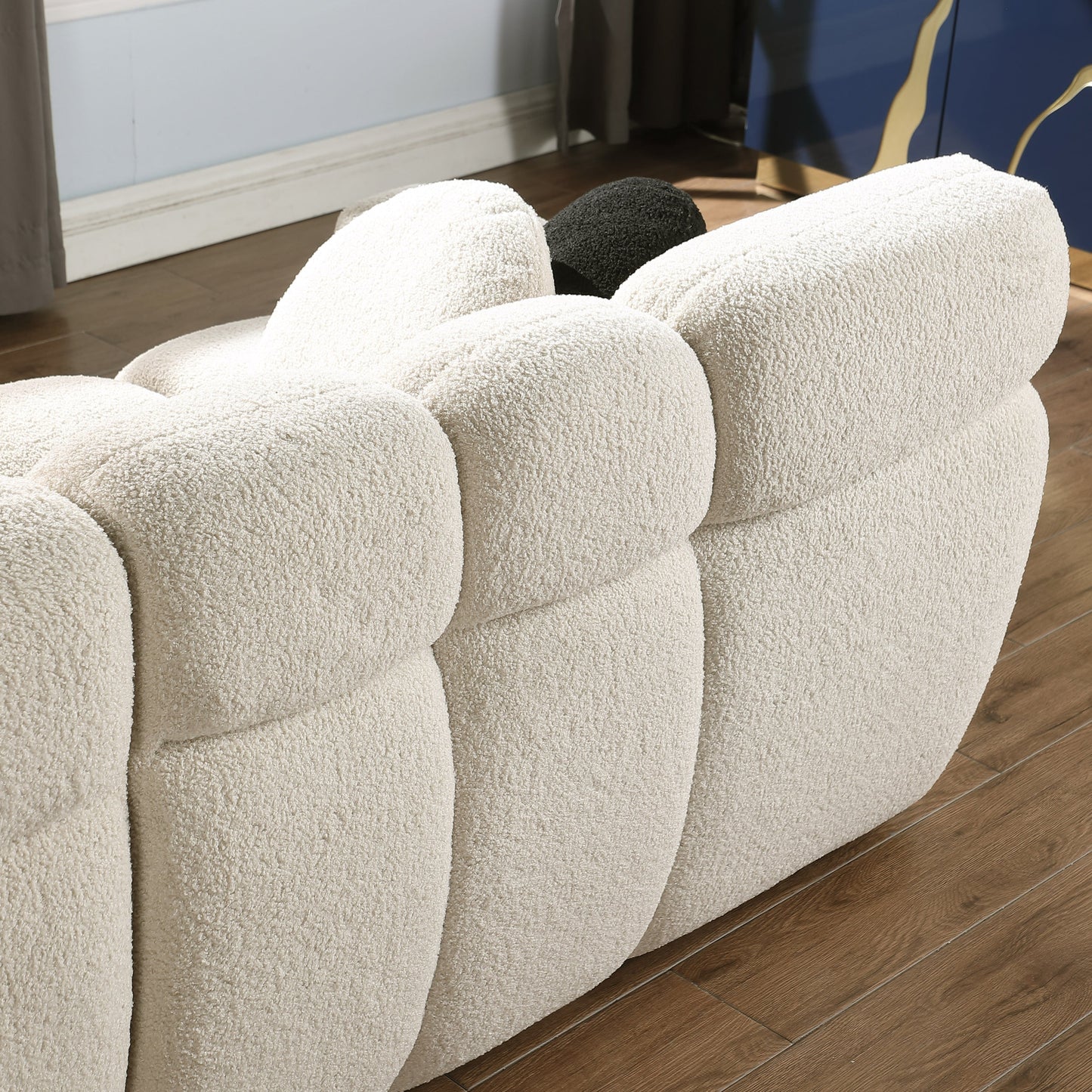 Walker Edison - 87.4 length, 35.83" depth, human body structure, marshmallow sofa, boucle sofa, 3 seater, BEIGE BOUCLE