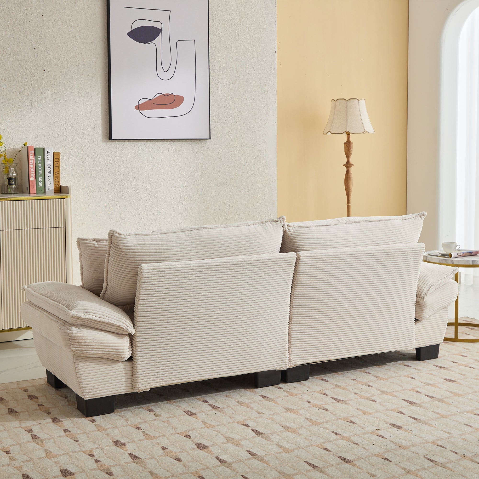 Walker Edison | Corduroy Loveseat Sofa with Pillows Beige