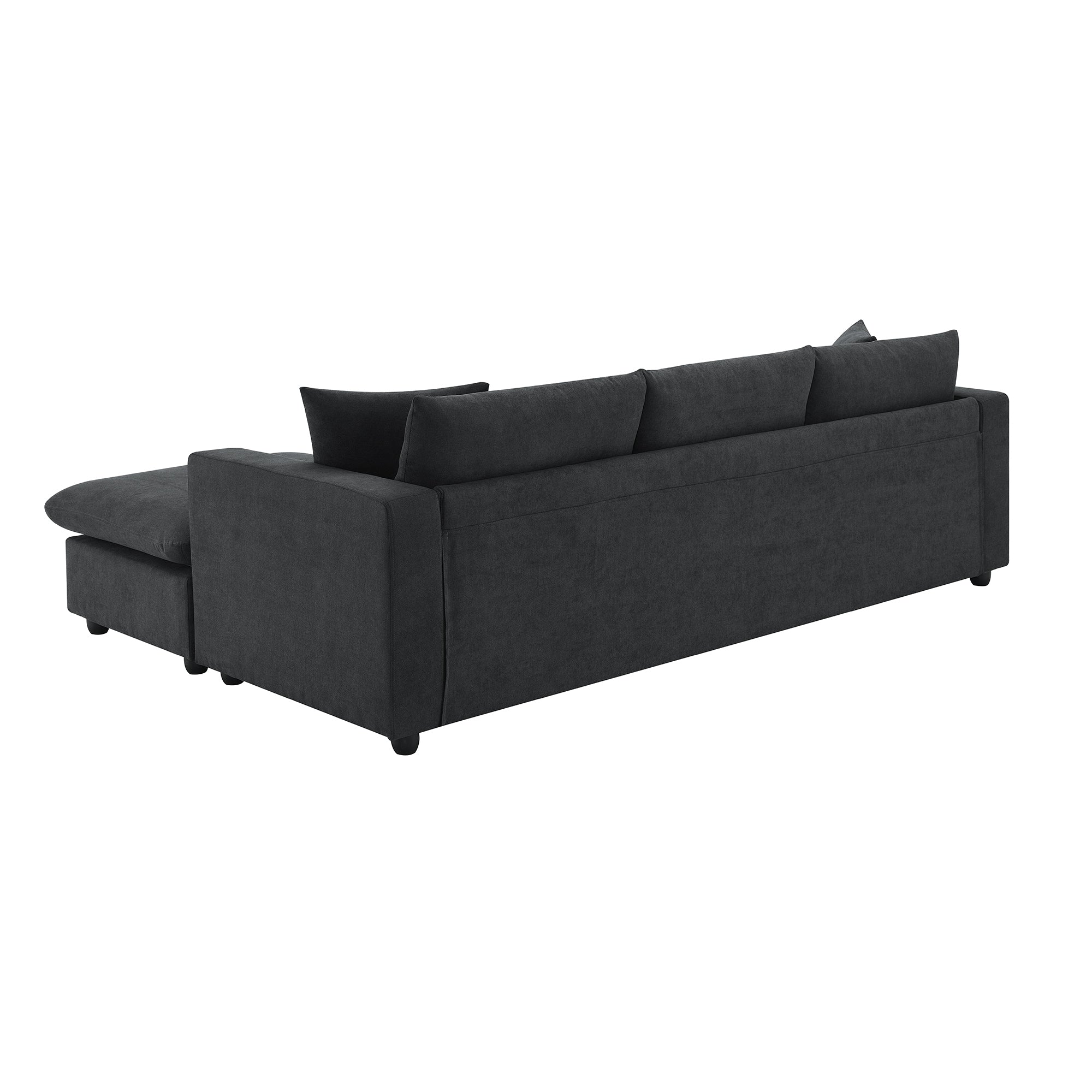 Walker Edison - Modern Sectional Sofa, L-shaped Couch Set with 2 pillows, 4-seat Polyester Fabric Couch Set with Convertible Ottoman for Living Room, Apartment, Office