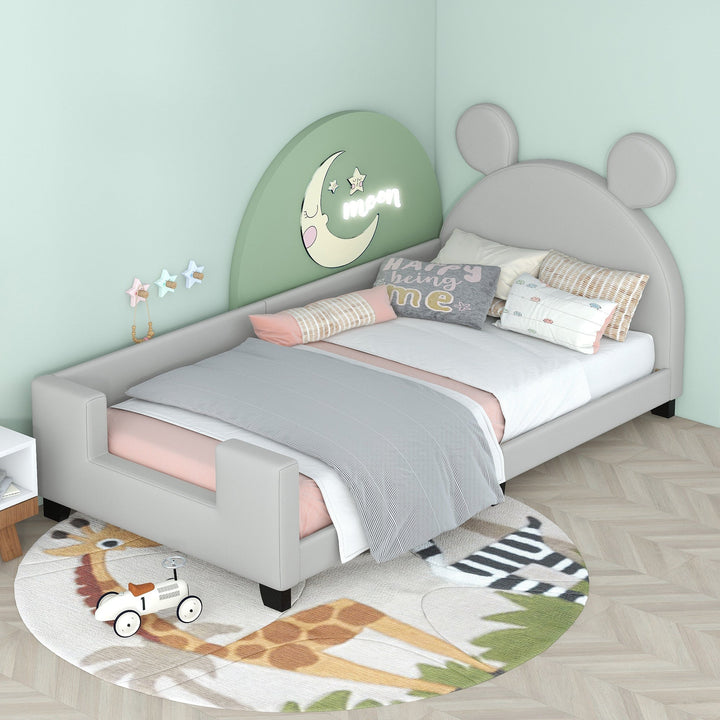 Walker Edison - Twin Size Upholstered Daybed with Carton Ears Shaped Headboard, Grey