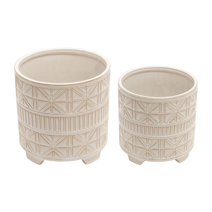 Ceramic 8/10" Abstract Footed Planter, White (Set of 2) - Mac & Mabel