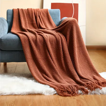 Load image into Gallery viewer, Knitted Throw Blanket with Tassels
