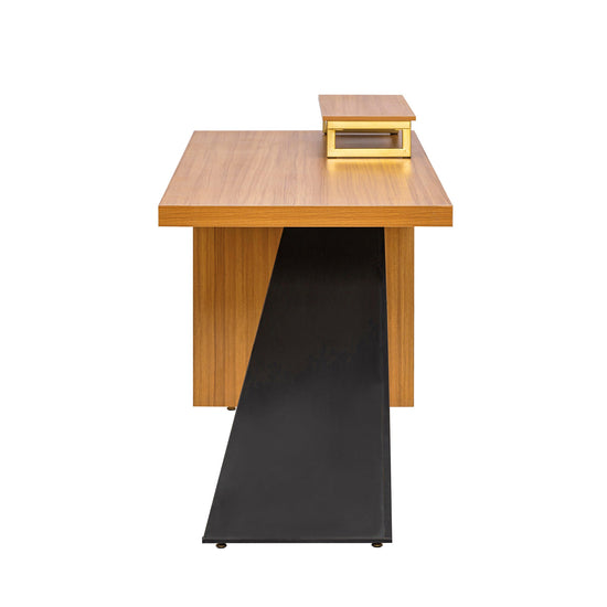 Walker Edison - 63"Modern Executive Desk ,Rustic Industrial Wooden Writing Desk, Study Desk with Monitor Stand, Rectangular Computer Desk for Home Office, Living Room, Teak