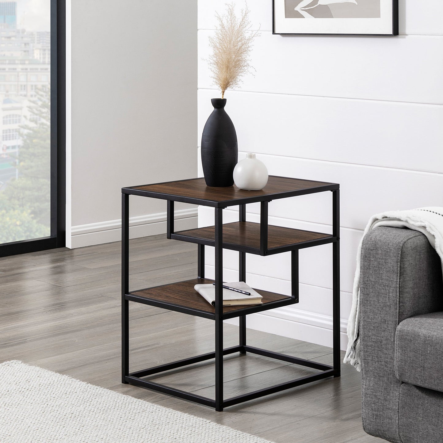 Maya 16" Contemporary Metal and Wood Side Table