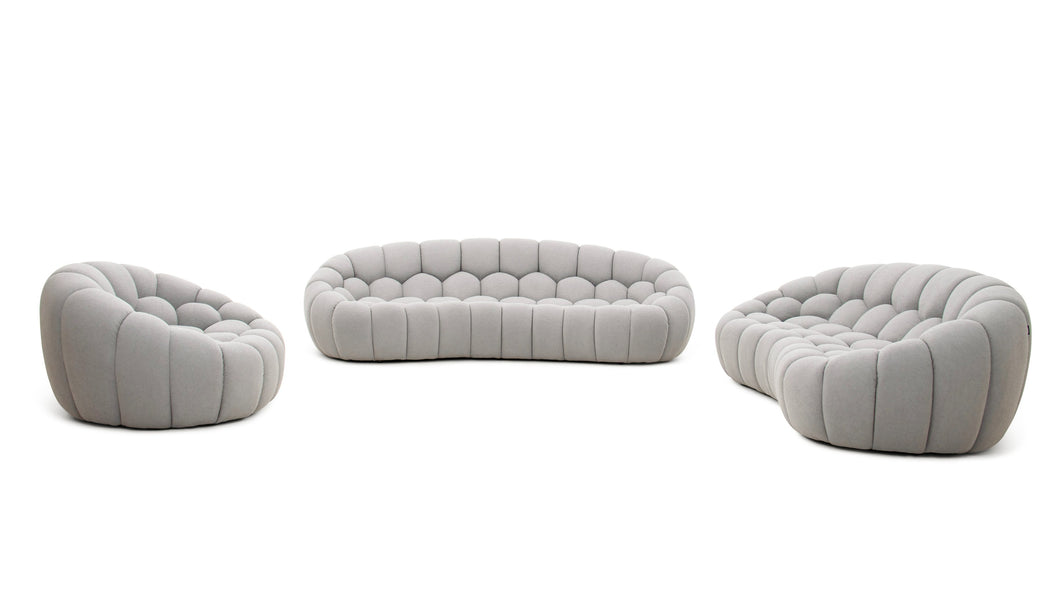 Divani Casa Yolonda - Modern Curved Light Grey Fabric Sofa Set