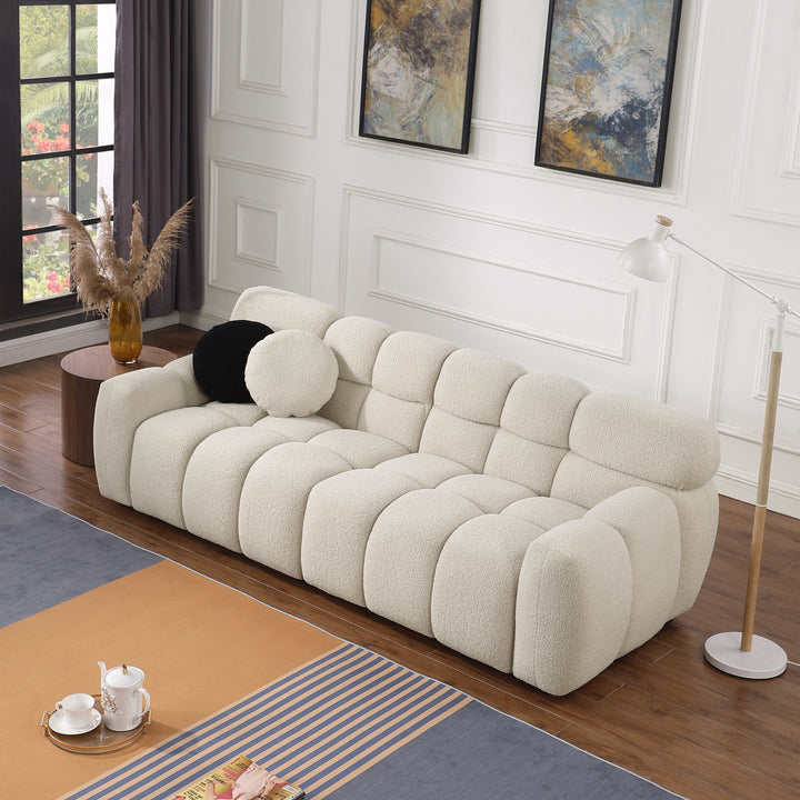 Walker Edison - 87.4 length, 35.83" depth, human body structure, marshmallow sofa, boucle sofa, 3 seater, BEIGE BOUCLE