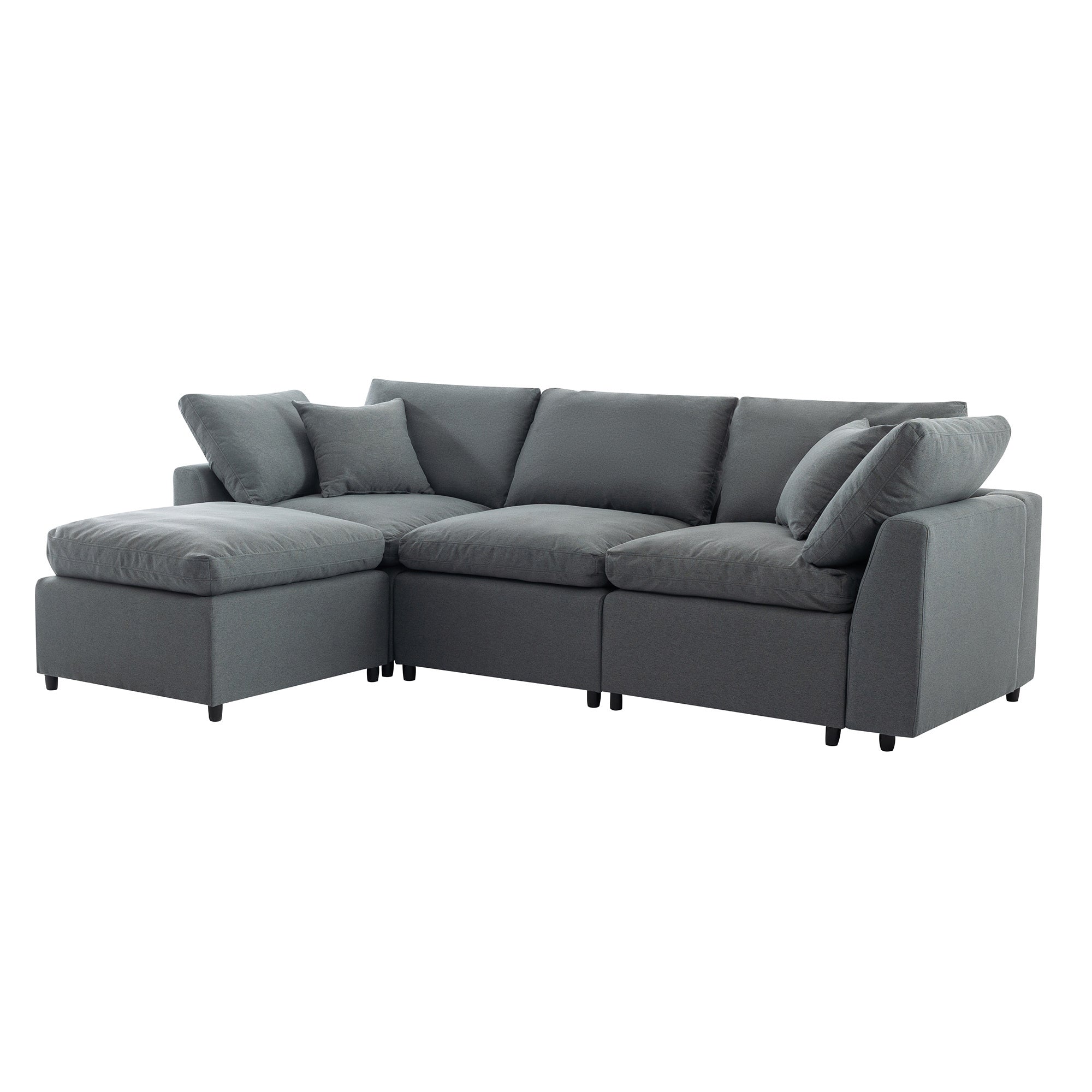 Walker Edison | Grey Cloud Pillow Top Sectional Sofa with Ottoman