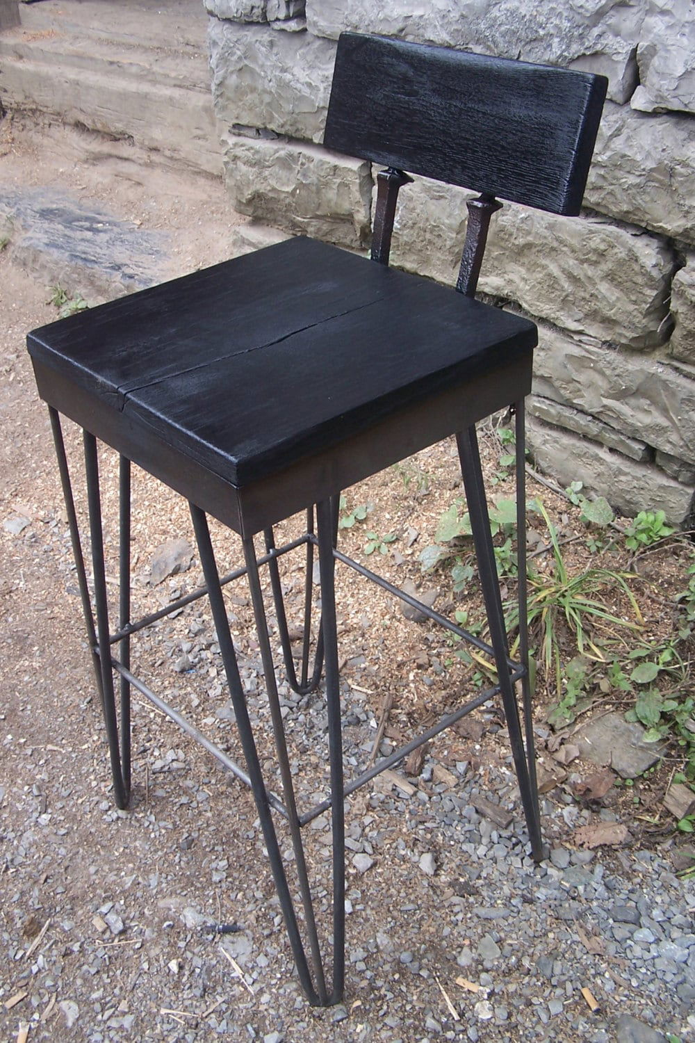 15x15 Black Counter Stool, 18-34in Height Dark Wood Barstool, Industrial Bar Height Stool, Railroad Spike Stool, Rustic Bar Stool With Back - Mac & Mabel