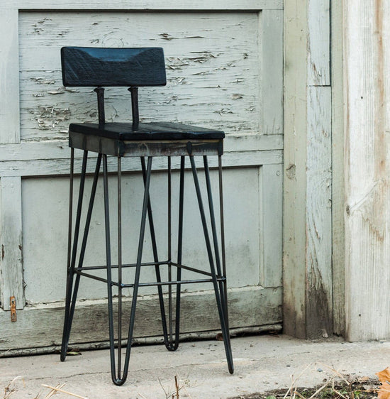 15x15 Black Counter Stool, 18-34in Height Dark Wood Barstool, Industrial Bar Height Stool, Railroad Spike Stool, Rustic Bar Stool With Back - Mac & Mabel