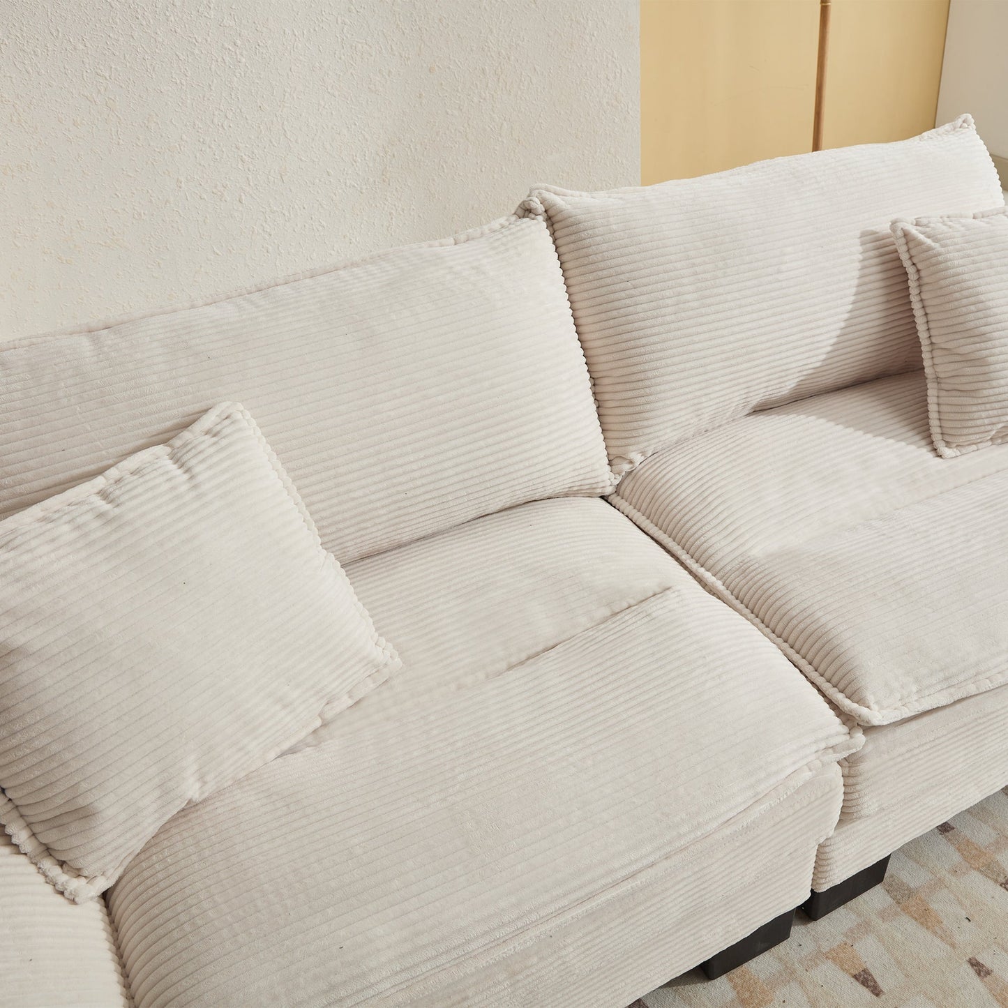 Walker Edison | Corduroy Loveseat Sofa with Pillows Beige