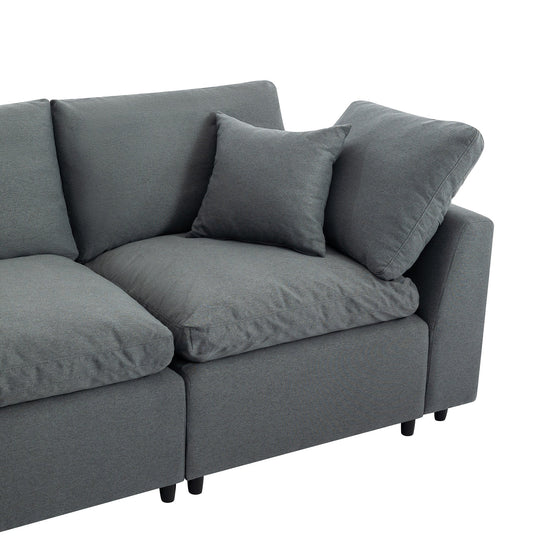 Walker Edison | Grey Cloud Pillow Top Sectional Sofa with Ottoman