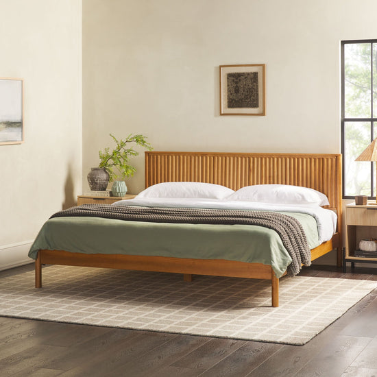 Paris Contemporary Reeded Headboard Solid Wood Bed