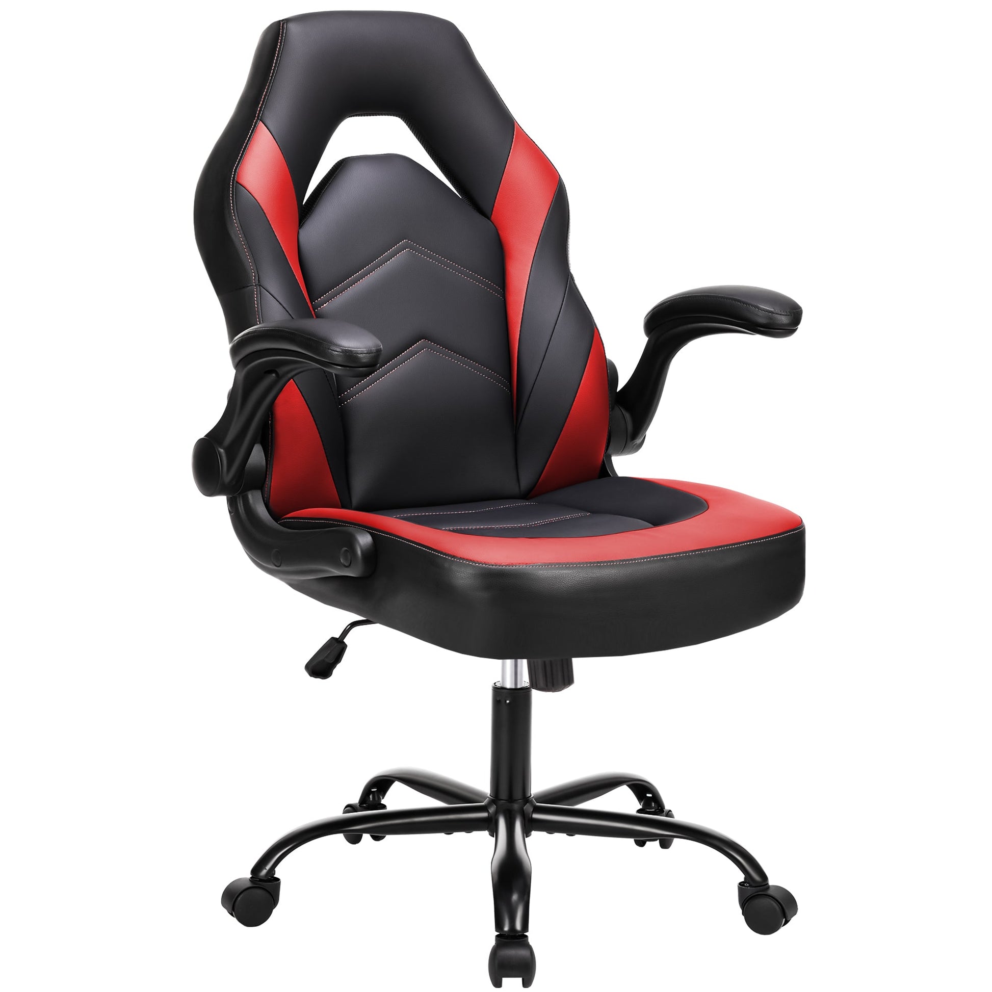 Walker Edison - Gaming Chair - PU Leather Computer Chair Ergonomic Office Chair with Lumbar Support, Height Adjustable Rolling Desk Chairs with Flip-up Armrests