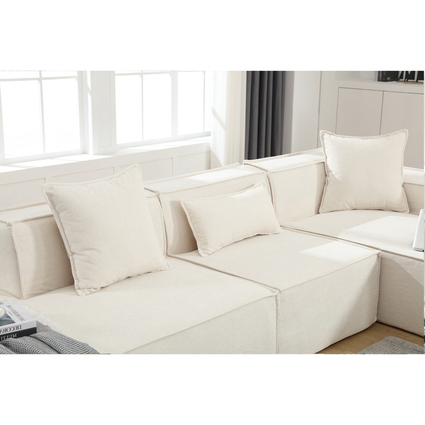 Walker Edison | Terry Modular Minimalist Right L-shaped Sectional Sofa