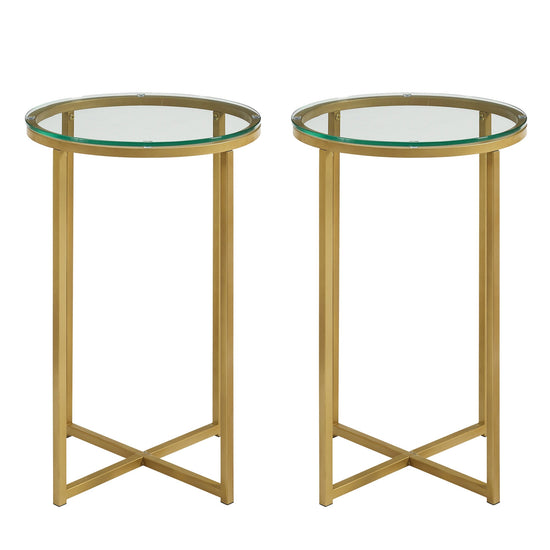 Modern Glam Metal-X Leg Side Table 2-Piece Set – Glass