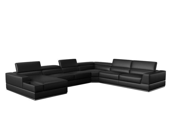 Divani Casa Pella - Modern Black Italian Leather U Shaped LAF Chaise Sectional Sofa