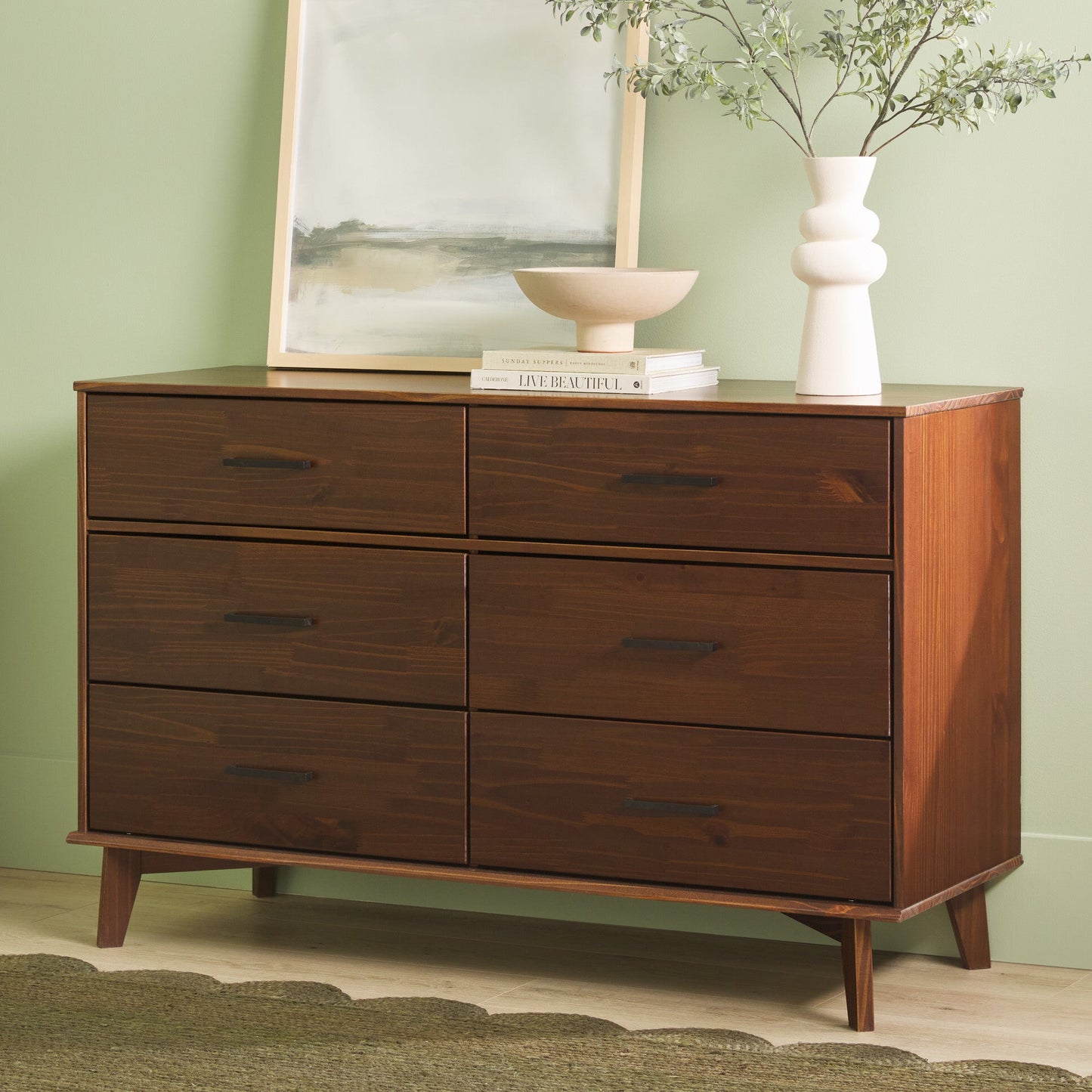 6-Drawer Modern Solid Wood Dresser with Metal Handles