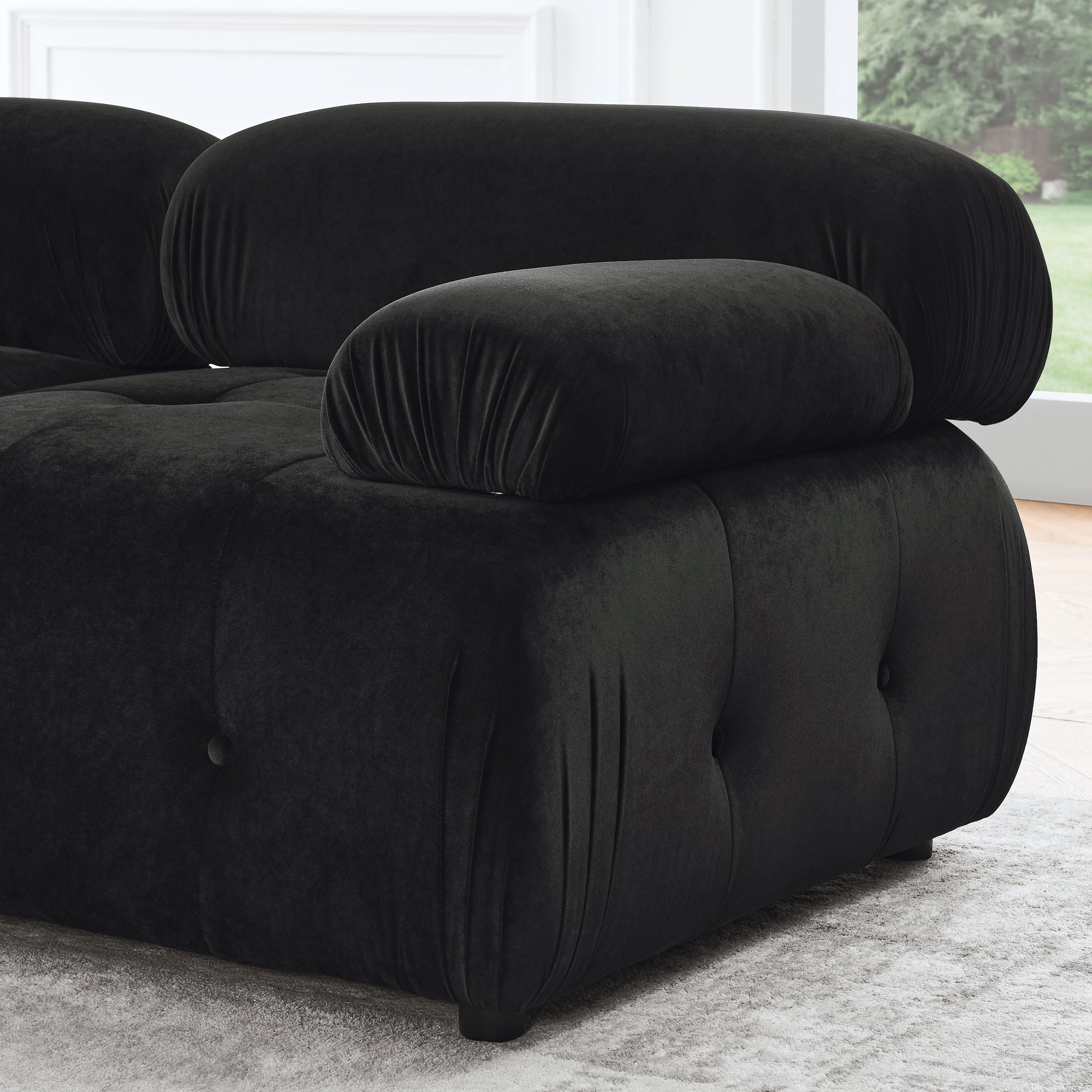 Walker Edison - Modular Sectional Sofa, Button Tufted Designed and DIY Combination, L Shaped Couch with Reversible Ottoman, Black Velvet