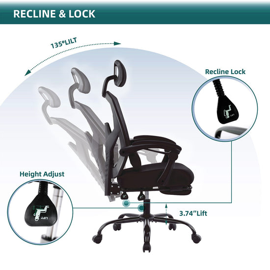 Walker Edison - Mesh High Back Ergonomic Office Chair Lumbar Support Pillow Computer Desk Chair