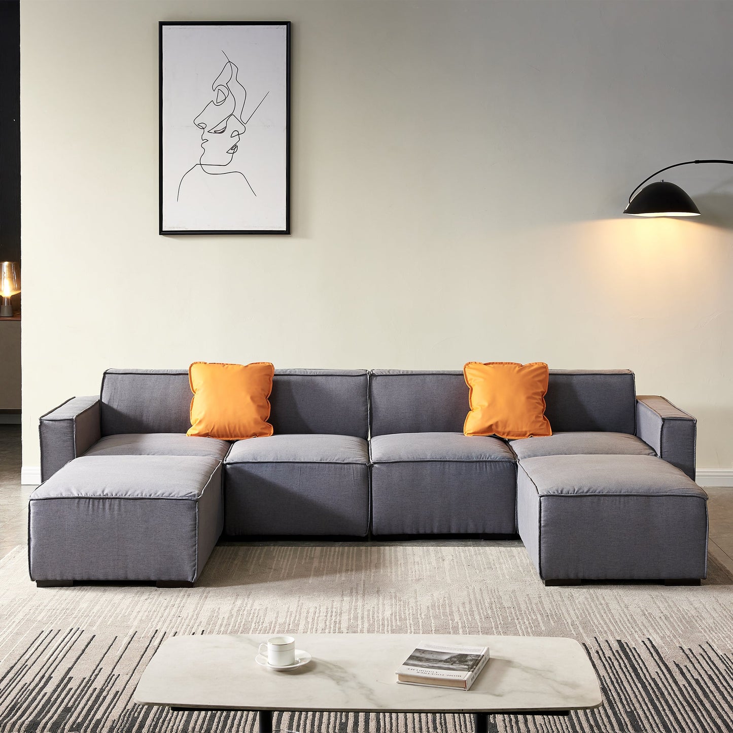 Walker Edison | Linen Modular U Shape Sectional Sofa