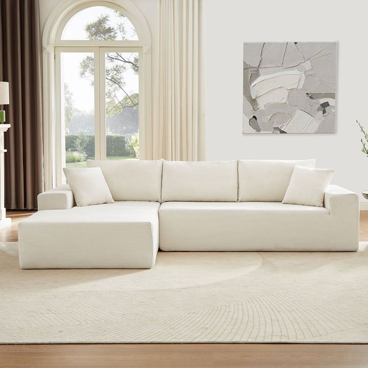 Walker Edison | Modern Minimalist Corduroy L-Shape Right Hand Facing Sectional Sofa