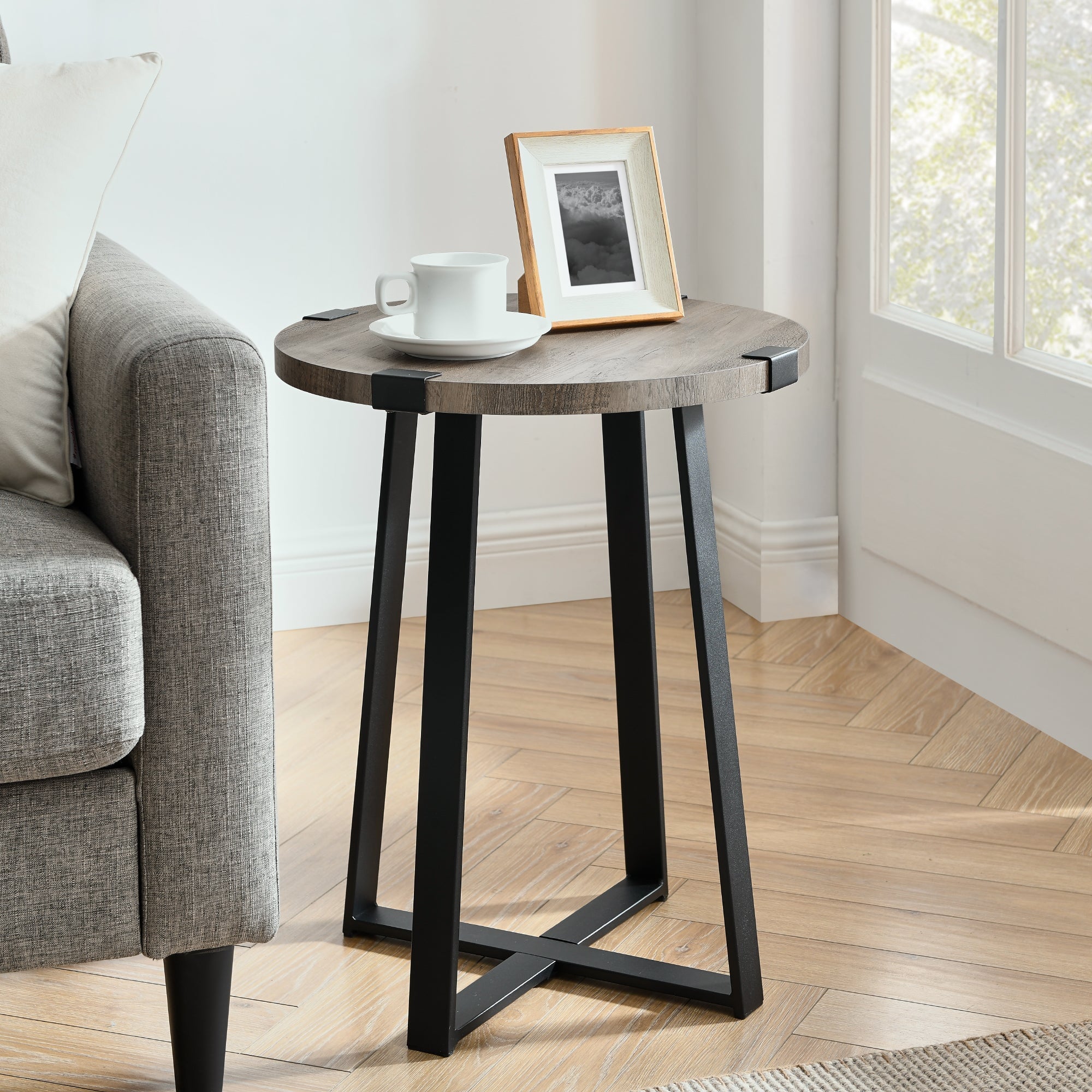 Modern Industrial 2-Piece Metal Wrap Side Table