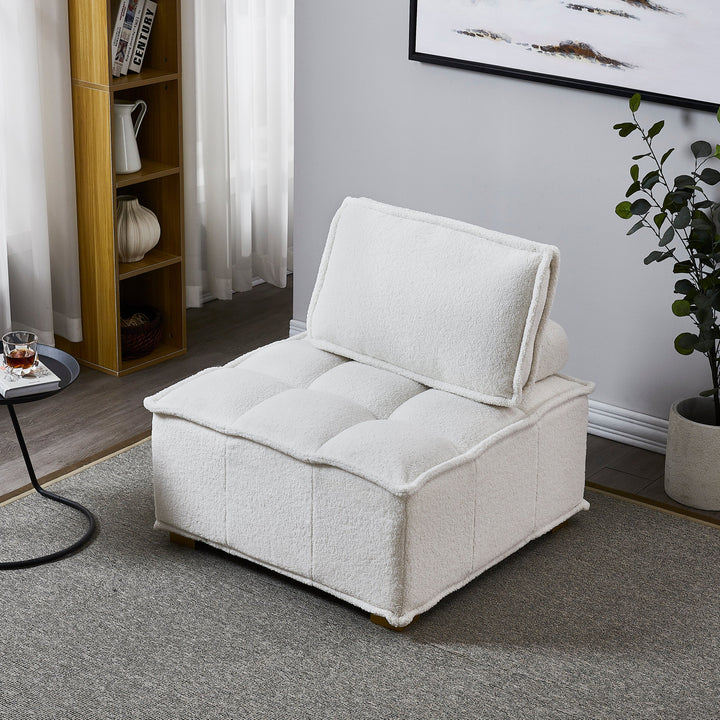 Walker Edison - Lazy Sofa Ottoman with gold wooden legs teddy fabric (White)