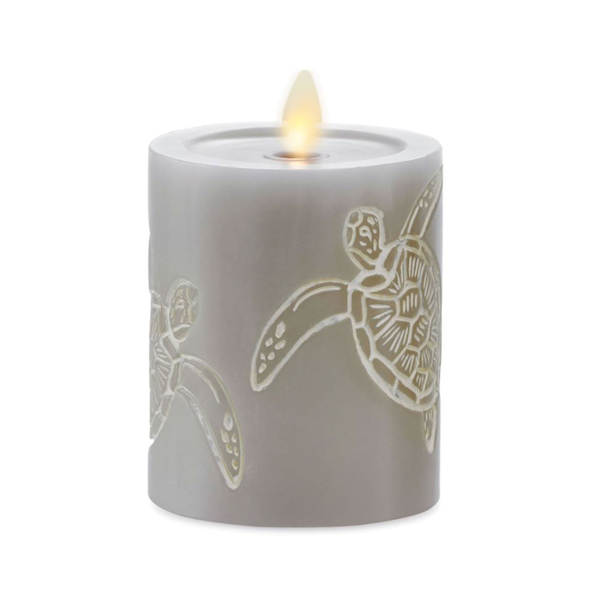 Sandy Grey Flameless  Sea Turtle Candle Pillar - Recessed Top