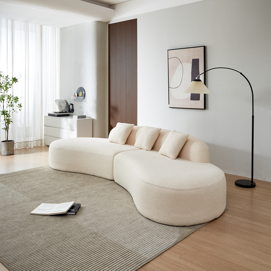 Walker Edison | Sherpa Scandavanian Minimalist Curved Sectional Sofa