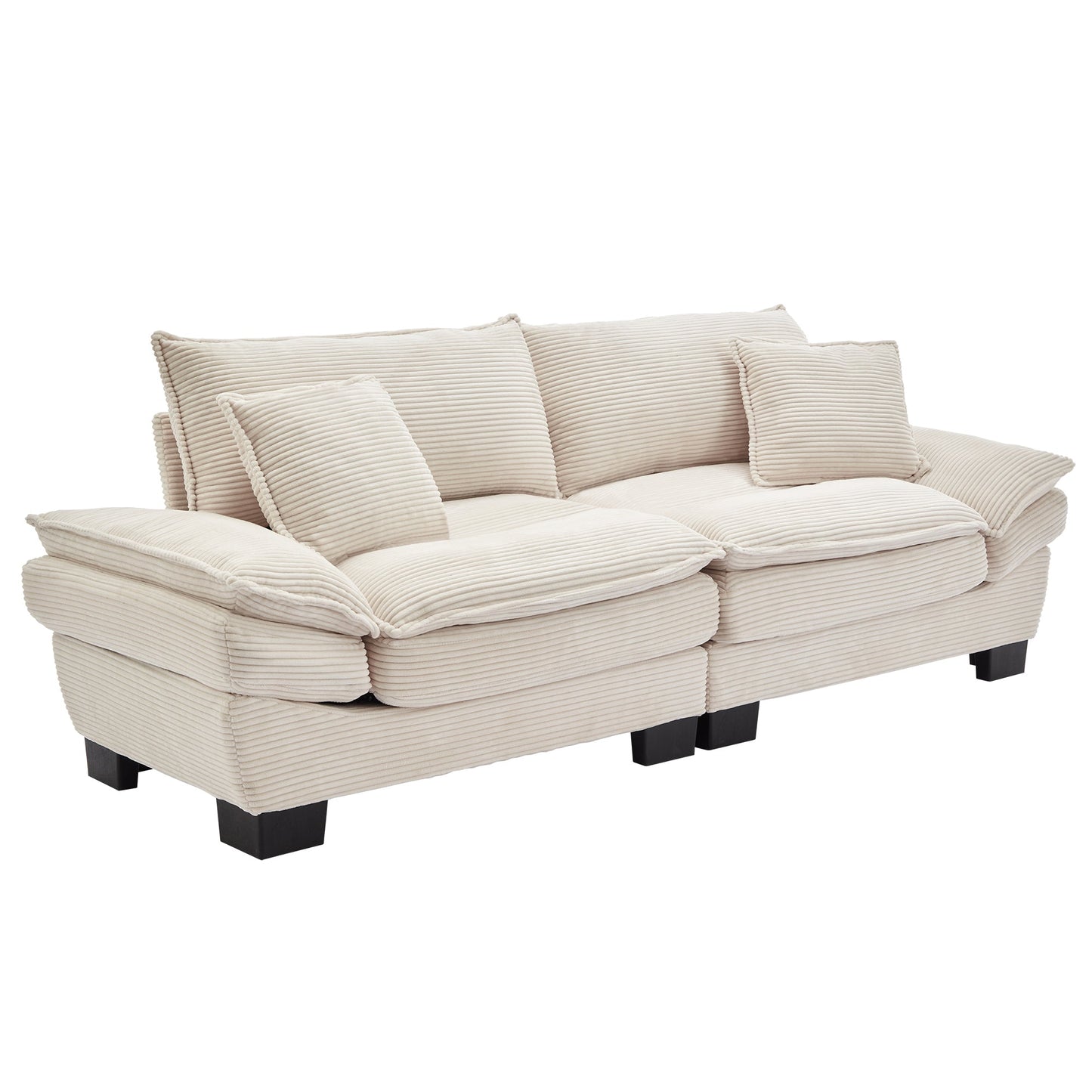 Walker Edison | Corduroy Loveseat Sofa with Pillows Beige